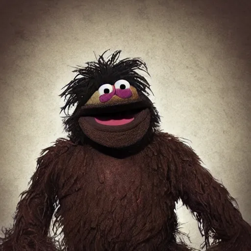 Image similar to a still of a forgotten muppet character looking very manly and modern, hilarious, laughing, hairy chest, huge chin, manly monster tough guy, roughled fur, photo real, photographic, photograph, artstation, trending, featured