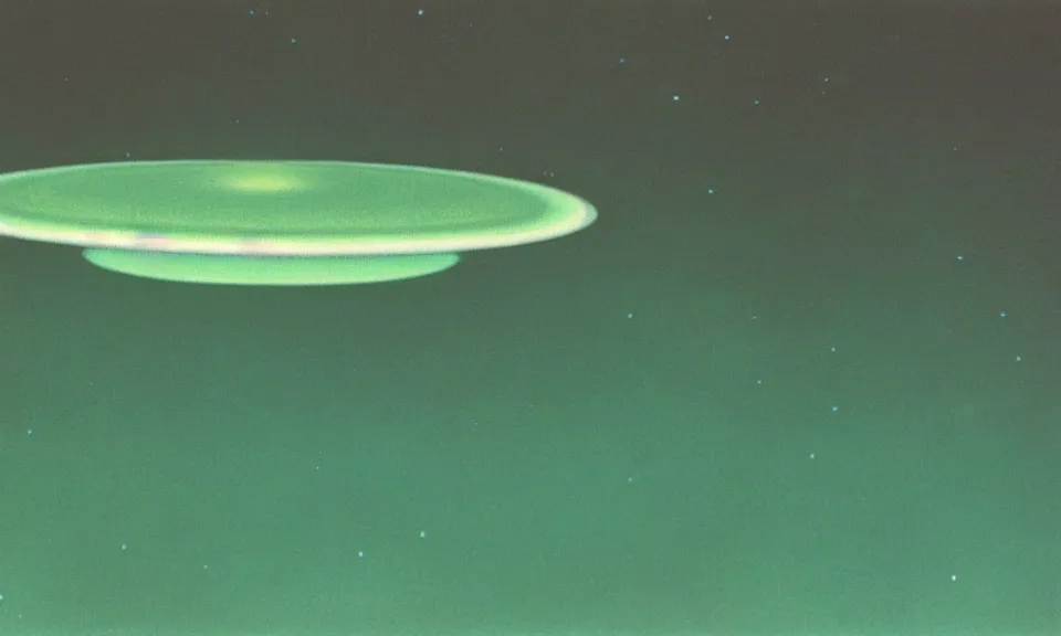 Image similar to 3 5 mm film still 7 0 s vivid color jade green concept art saturn in space