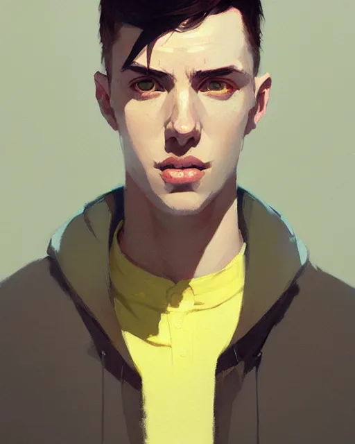 Prompt: hyper - realistic portrait of noble young man by atey ghailan, by greg rutkowski, by greg tocchini, by james gilleard, by joe fenton, by kaethe butcher, dynamic lighting, gradient light yellow, brown, blonde cream and white color scheme, grunge aesthetic