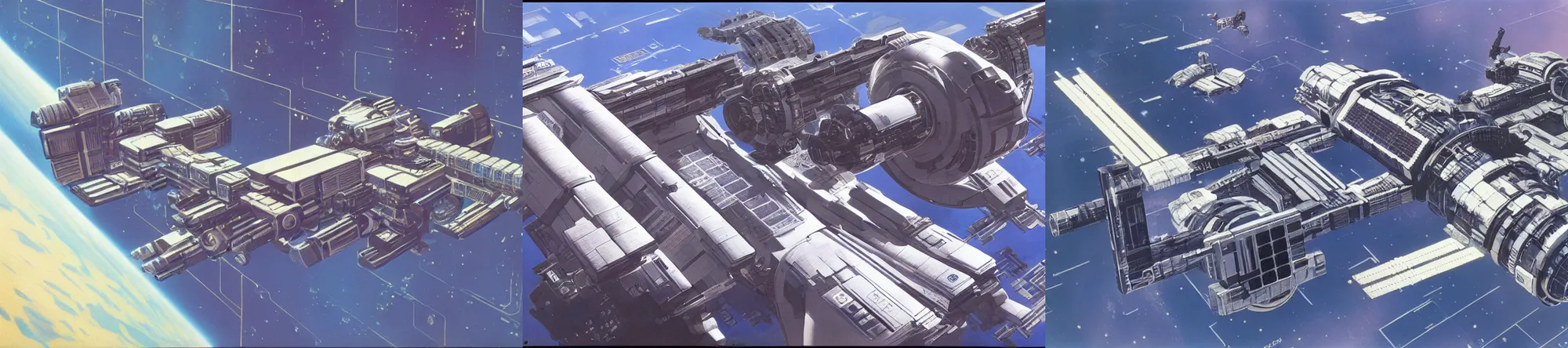 Prompt: huge space station by Syd Mead, greeble