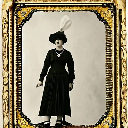 Image similar to a photograph from a museum displays a vintage 1 9 1 0 s of a woman wearing an art nouveau haute couture sailor dress suit outfit ensemble.