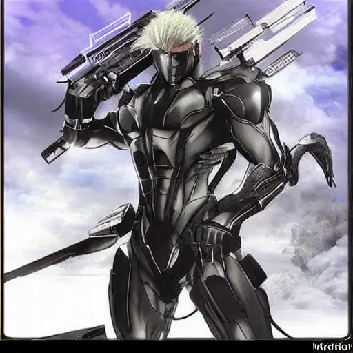 Image similar to monsoon from the metal gear rising video game, looking at memes on a computer in a bedroom