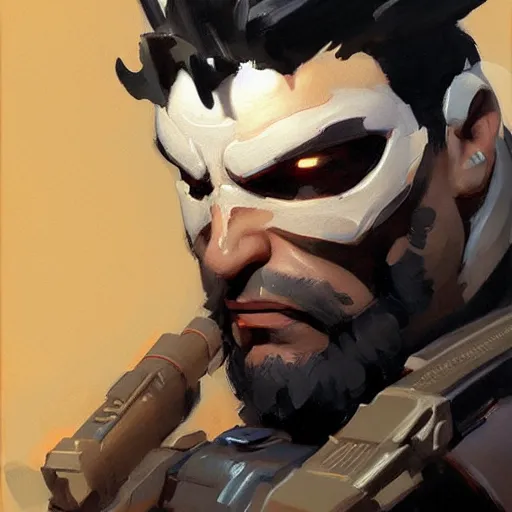 Image similar to Greg Manchess portrait painting of punisher as Overwatch character, medium shot, asymmetrical, profile picture, Organic Painting, sunny day, Matte Painting, bold shapes, hard edges, street art, trending on artstation, by Huang Guangjian and Gil Elvgren and Sachin Teng