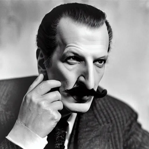 Prompt: dslr photo portrait still of vincent price, 8 k, by diane arbus, man ray,