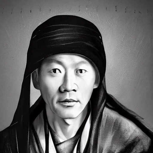 Prompt: portrait painting of a 3 5 - year - old chinese man, taoist priest, dressed in black and white taoist robe, like andy lau, immortal bone, affable ， wenjun lin, unreal engine 5 highly rendered, global illumination, radiant light, detailed and intricate environment