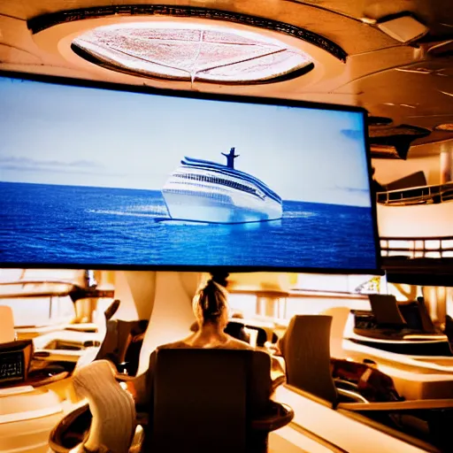 Image similar to 3 5 mm macro photograph of a woman falling off a cruise ship into an ocean of computers browsing facebook