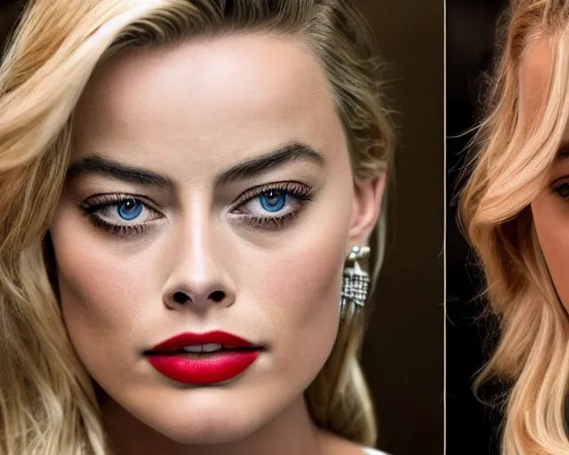 Image similar to margot robbie and amber heard mix, hyper realistic face, beautiful eyes, cinematic, long shot, hyper detailed, 8 5 mm photograph, 8 k resolution, film still, sharp lens, wide lens