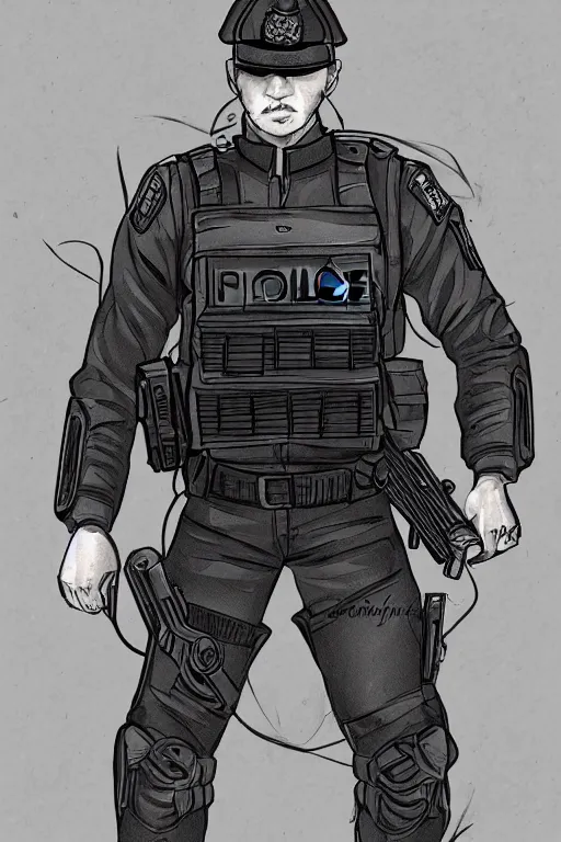 Prompt: police officer posing like super hero, highly detailed, digital art, sharp focus, trending on art station, anime art style