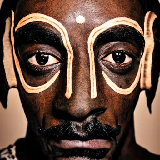 Image similar to dark brown African mask resembling snoop dogg, photography, realistic