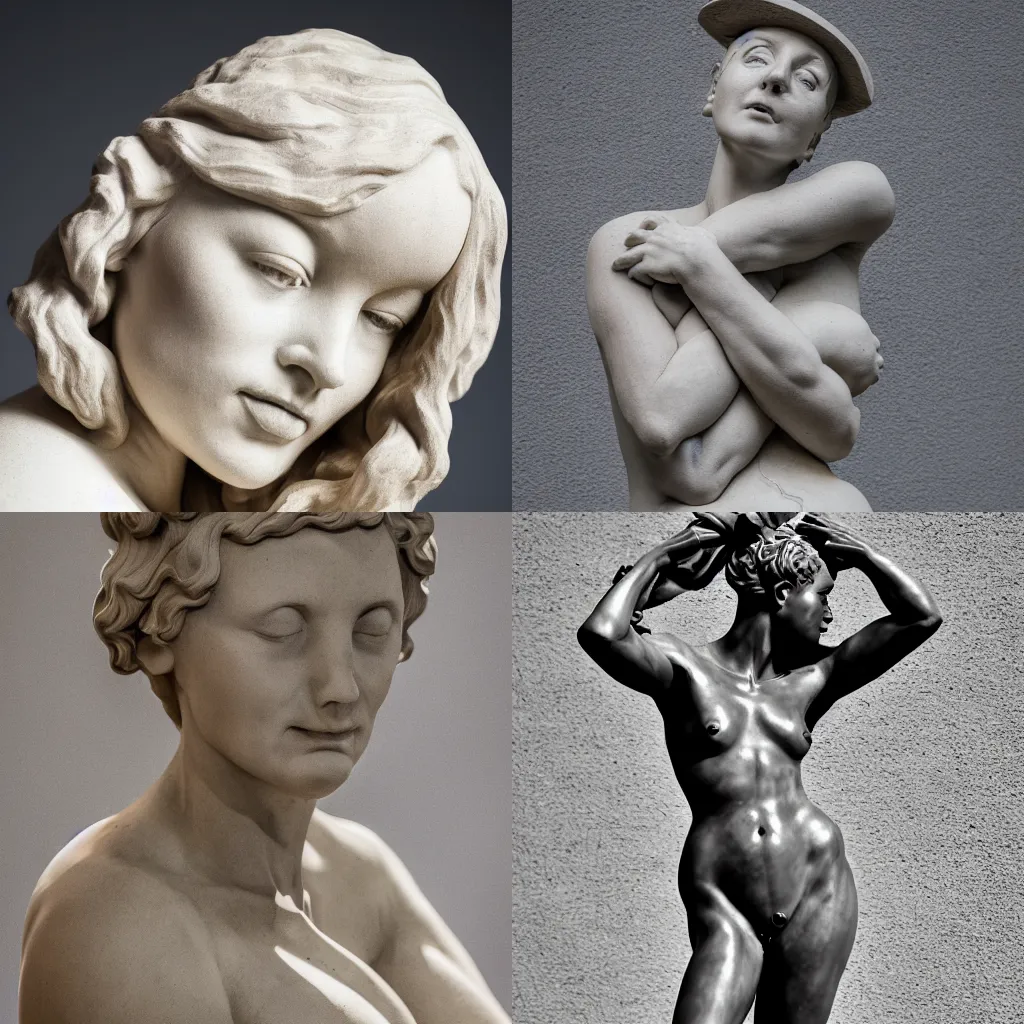 Prompt: sculpture of Lena Jensen, by Michelangelo, photography, Sony A7III, 85mm f3