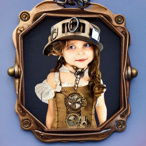 Image similar to steampunk little girl wears a clock necklace