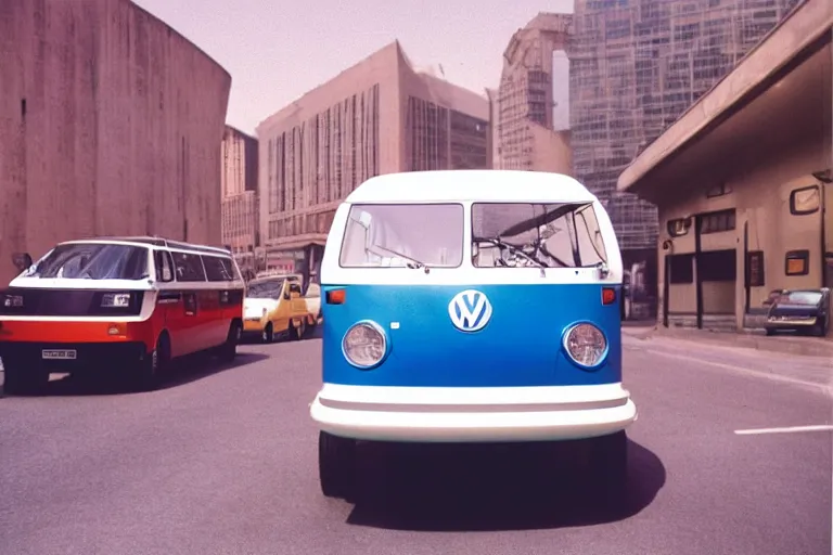 Image similar to designed by giorgetto giugiaro futuristic and modern vw bus, ektachrome photograph, volumetric lighting, f 8 aperture, cinematic eastman 5 3 8 4 film