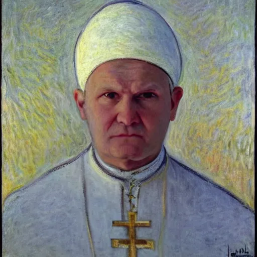 Prompt: portrait of john paul ii wearing white turban with a dome on top by claude monet