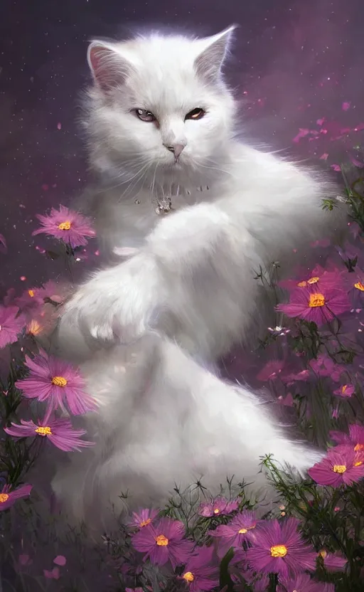 Image similar to a white cat with cosmos in its eyes, dynamic lighting, photorealistic fantasy concept art, trending on art station, stunning visuals, creative, cinematic, ultra detailed