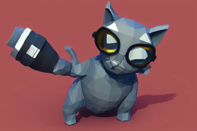 Image similar to a cat dressed as a scuba diver swimming underwater, low poly, render, blender, low polygon, creepy, vast,