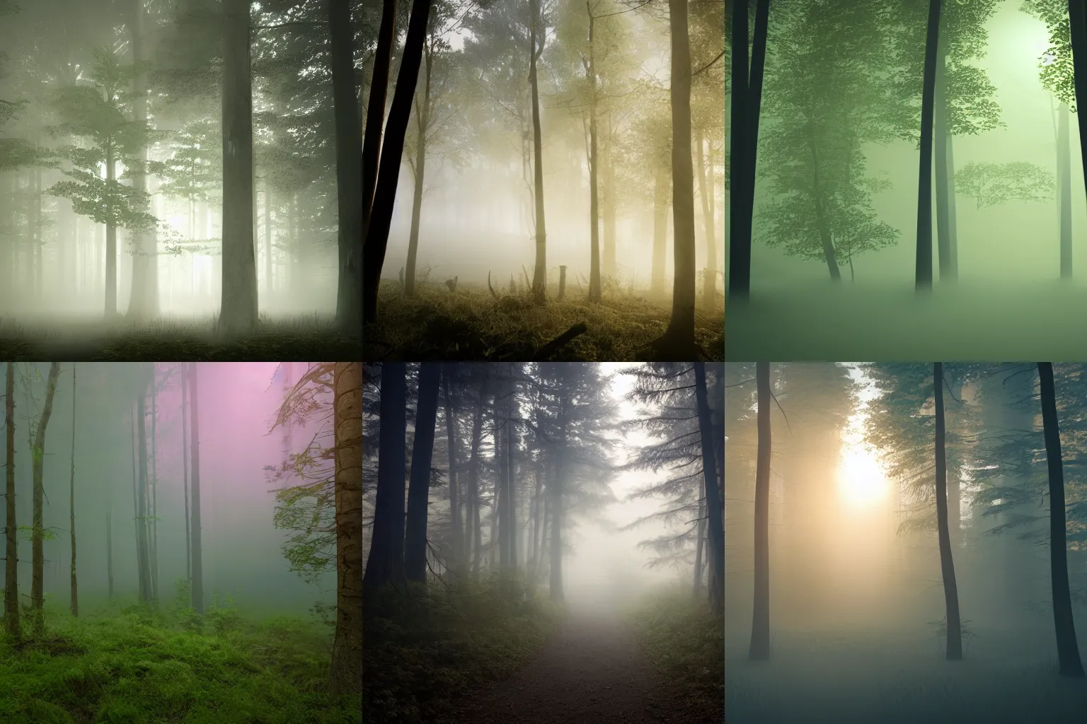 Prompt: volumetric lighting fog haze forest dark scary creepy mist haze 4k render sun golden hour