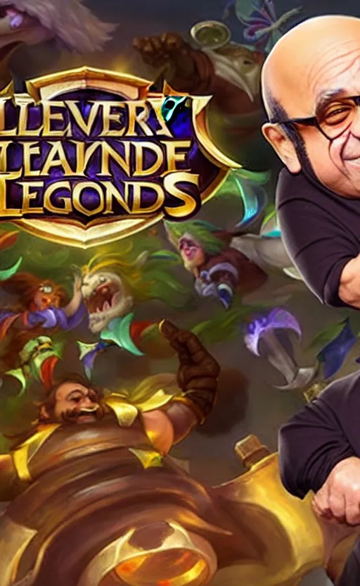 Image similar to Danny DeVito as a character in the game League of Legends, with a background based on the game League of Legends, detailed face, old 3d graphics