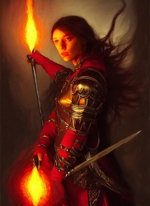 Prompt: i cast firebolt. full body, hyper realistic dnd character art portrait, dark fantasy art, intricate fantasy painting, dramatic lighting, vivid colors, deviantart, artstation, by edgar maxence and caravaggio and michael whelan and delacroix.