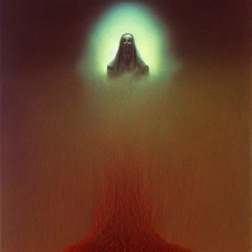 Image similar to sorcerer by Zdzisław Beksiński, oil on canvas