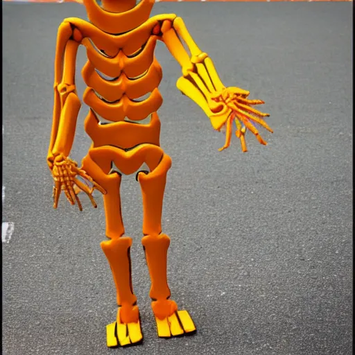 Prompt: a skeleton. his hands looks like traffic - cones