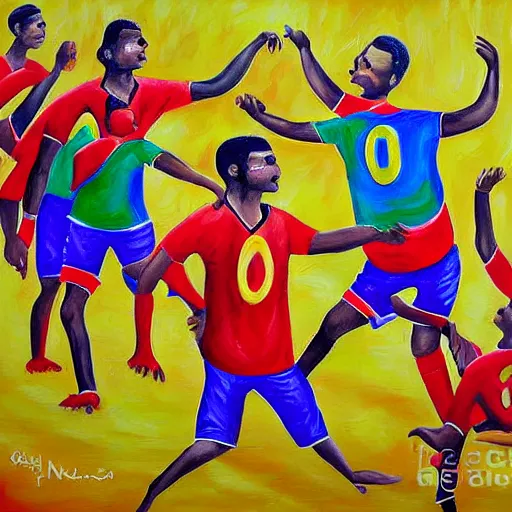 Image similar to a very detailed painting of luis nazario de lima ronaldo dance samba,