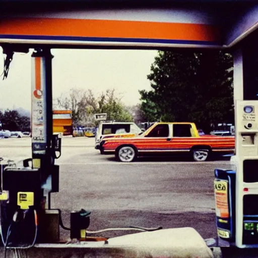 Prompt: Ashoka at a gas station, 90s polaroid, by Saul Leiter, Jamel Shabazz, Nan Goldin