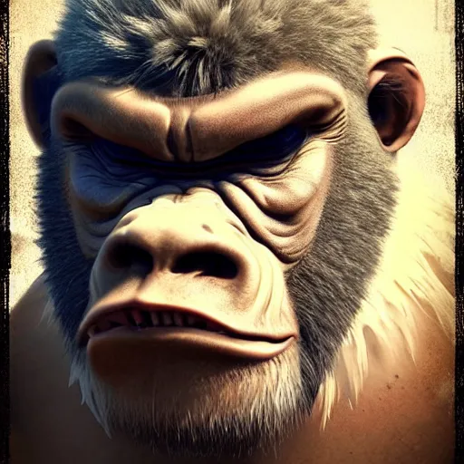 Image similar to angry tough albino gorilla, punk gorilla with mohawk hair. interesting 3 d character concept by tiger hkn and gediminas pranckevicius, game art, hyper detailed, character modeling, cinematic, final fantasy, video game character concept, ray tracing, fur details, maya, c 4 d