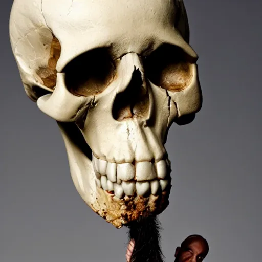 Prompt: man with the skull of a stork for a head