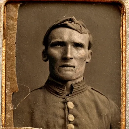 Image similar to civil war portrait of soldier sepia tattered image, with glowing red eyes and evil smile, real 1 8 6 0 photo,