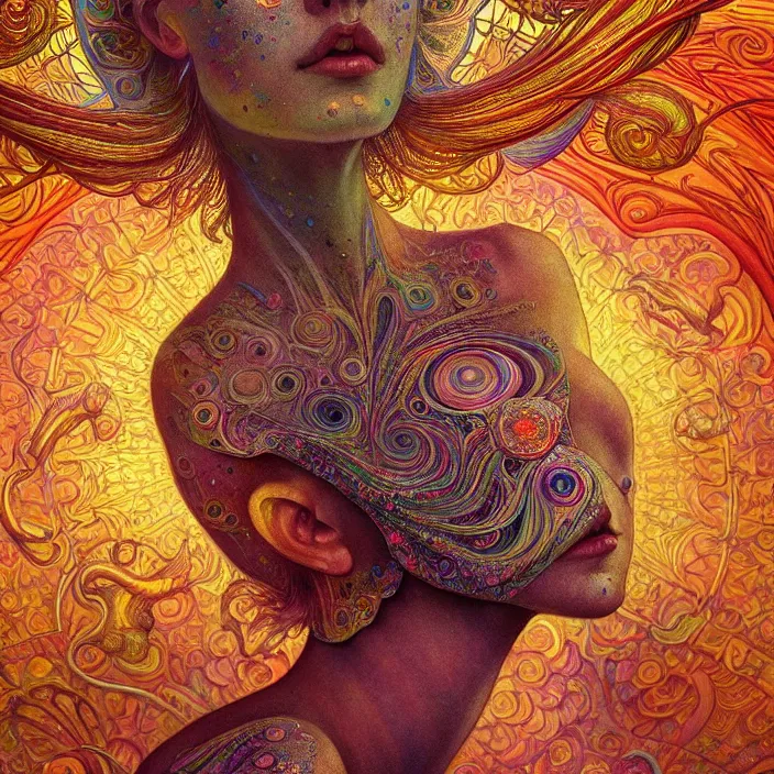 Prompt: extremely psychedelic macro, DoF, LSD, microscopic, diffuse lighting, fantasy, intricate, elegant, highly detailed, lifelike, photorealistic, digital painting, artstation, illustration, concept art, smooth, sharp focus, art by John Collier and Albert Aublet and Krenz Cushart and Artem Demura and Alphonse Mucha
