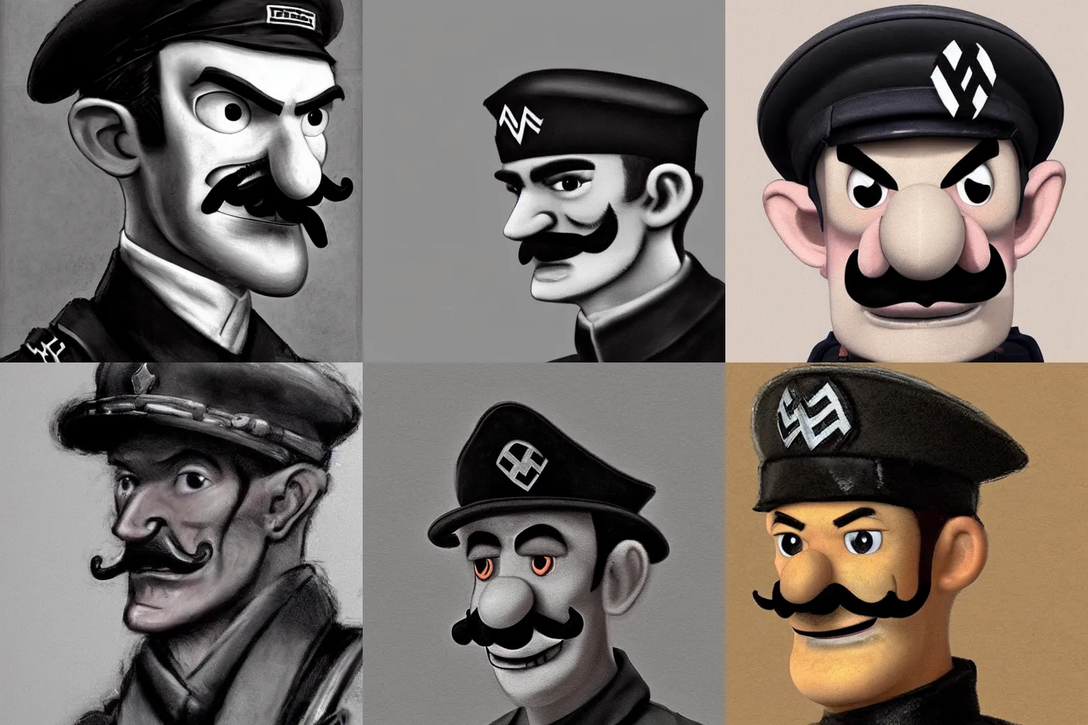 Prompt: waluigi as a nazi soldier during ww2, realistic, detailed, gloomy, elegant, uniform, strict, realistic, realistic face, smooth, sharp focus, intricate details, painting by Rembrandt, 4K
