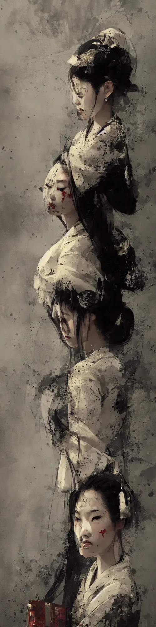 Image similar to female geisha girl, beautiful face, rule of thirds, intricate outfit, spotlight, by greg rutkowski, by jeremy mann