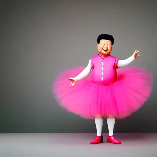 Prompt: xi jinping wearing a pink tutu, rule of thirds, professional studio photograph