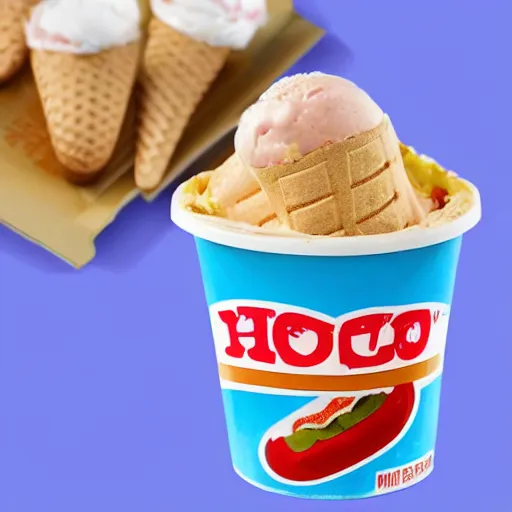 Image similar to promotional photo of a hot dog ice cream,