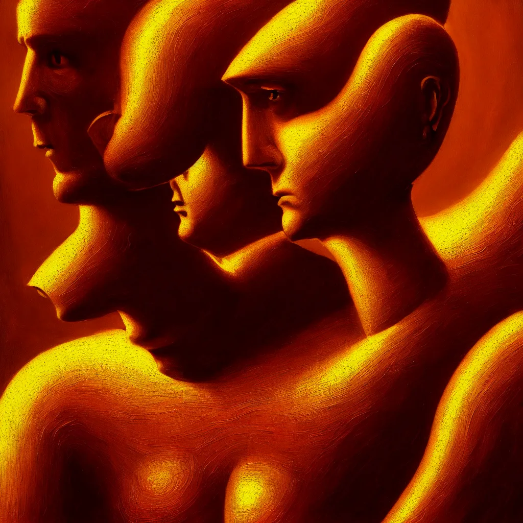 Image similar to cinematic bust portrait of psychedelic god robot from left, head and chest only, robotic improvements, part of Moebius, part of maxfield parrish, part of Thomas Ehretsmann,, oil on canvas, masterpiece, trending on artstation, cinematic composition, dramatic pose, beautiful lighting, sharp, details, hyper-detailed, volumetric lighting 4K