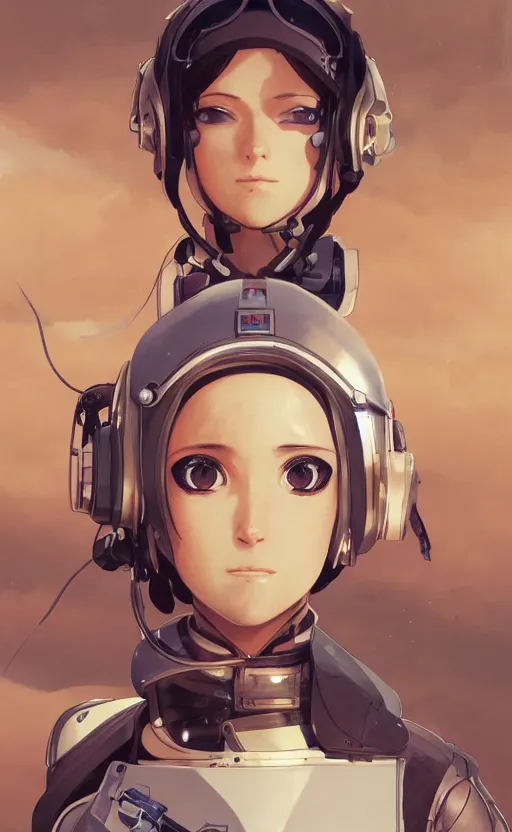 Prompt: pilot girl, cyborg aircraft parts, anime style, vintage pilot clothing, shoulder eyes, last exile anime, hair down, symmetrical facial features, from arknights, hyper realistic, 4 k, rule of thirds, extreme detail, detailed drawing, trending artstation, realistic lighting, by alphonse mucha, greg rutkowski, short neck