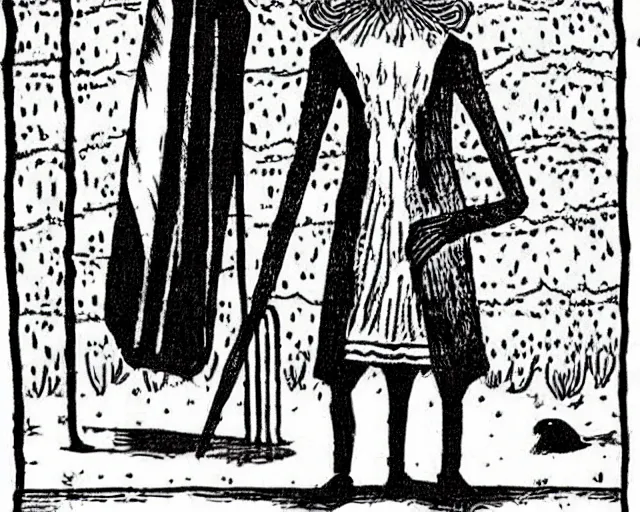 Image similar to dark mage stands before the keep of poisoned tears by edward gorey,