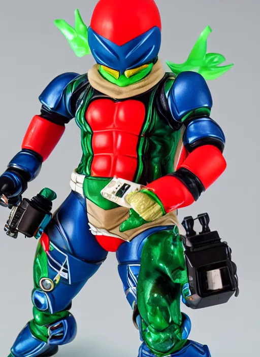 Image similar to fat kamen rider sofubi, product photography