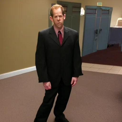 Prompt: Toby Flenderson as Neo, full body shot