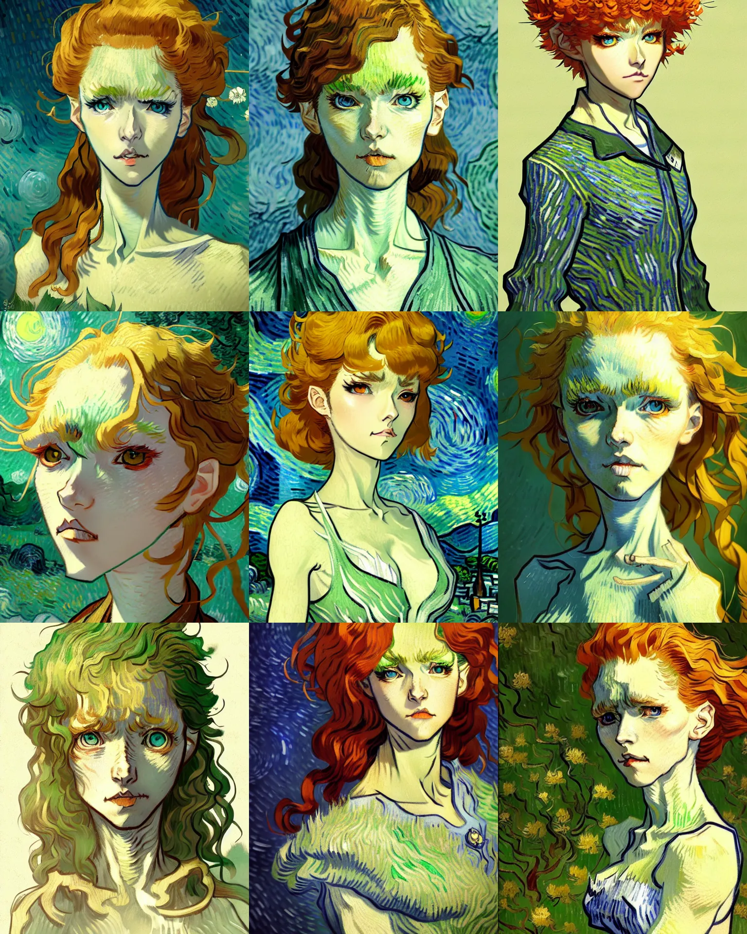 Prompt: van gogh character concept art of an anime dryad | | cute - fine - face, pretty face, realistic shaded perfect face, fine details by stanley artgerm lau, wlop, rossdraws, james jean, andrei riabovitchev, marc simonetti, and sakimichan, tranding on artstation