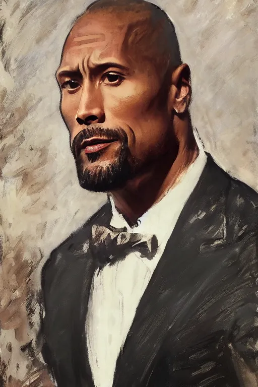 Image similar to elegant romantic portrait photo of dwayne johnson by greg manchess, mucha, william adolphe bouguereau, john singer sargent, sorolla, winslow homer, dean cornwell, james gurney, kilin eng, ilya repin, alfred cheney johnston, steve huston,