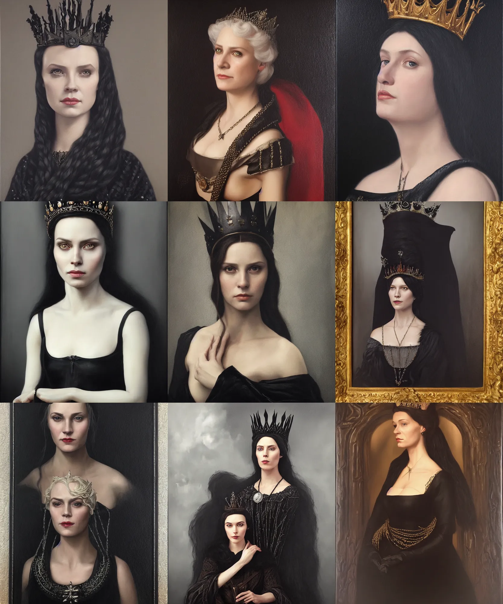 Prompt: The portrait of Lady in black wax crown by MARY JANE ANSELL, dark fantasy, witcher, very detailed oil painting, masterpiece, 8k