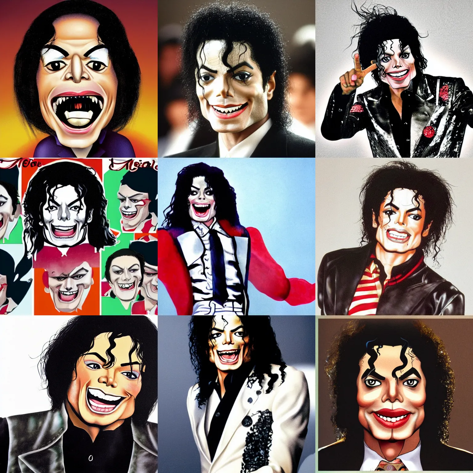 Prompt: an exaggerated caricature of Michael Jackson smiling evil