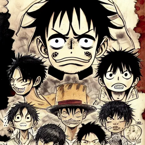 Image similar to [ luffy mustache ] ( by kim jung gi ) ( by kentaro miura )