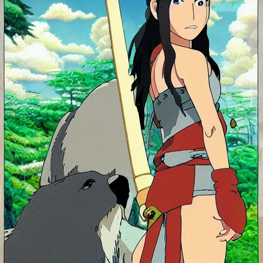 Prompt: megan fox as san in the studio ghibli movie princess mononoke, studio ghibli art