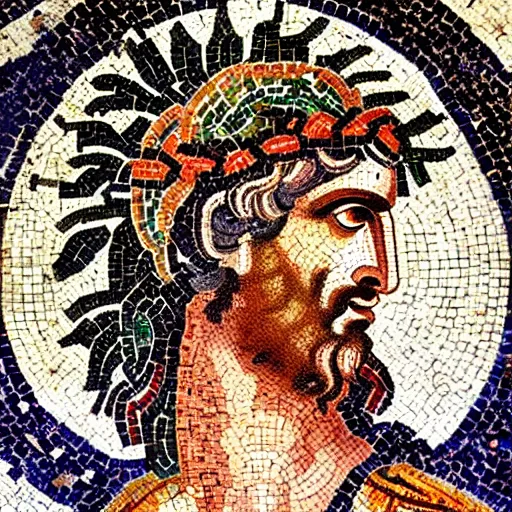 prompthunt: byzantine mosaic of gigachad, perfect face, perfect eyes,  strong jaw, centered, awarded photo, intricated, very detailed, highly  qualified