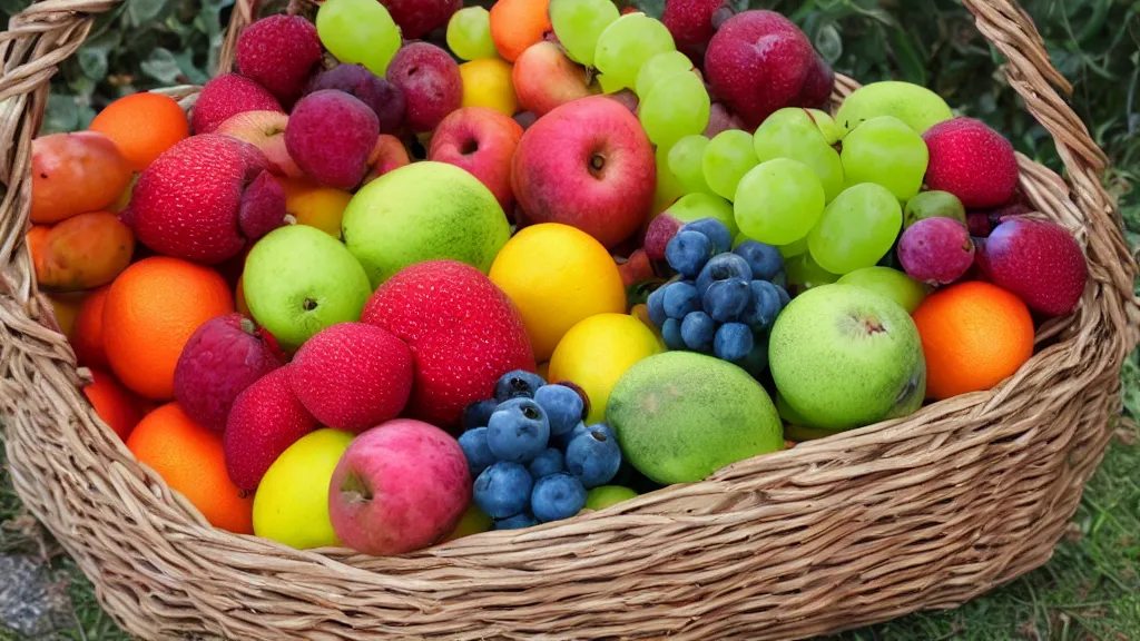 Prompt: a basket of fruites aperture f / 8