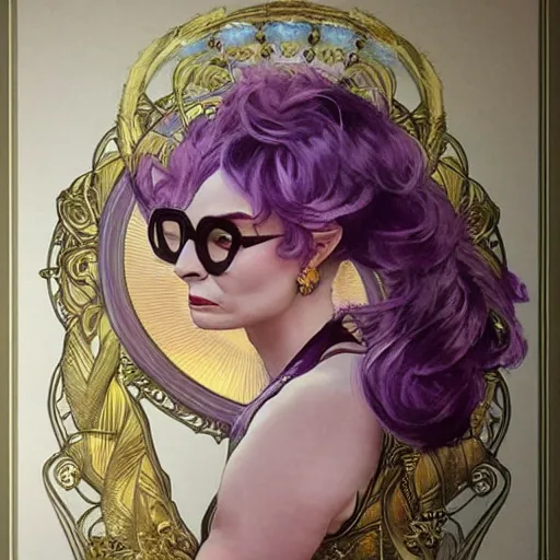 Prompt: amazing lifelike award winning pencil illustration of dame Edna everage purple hair trending on art station artgerm Greg rutkowski alphonse mucha cinematic