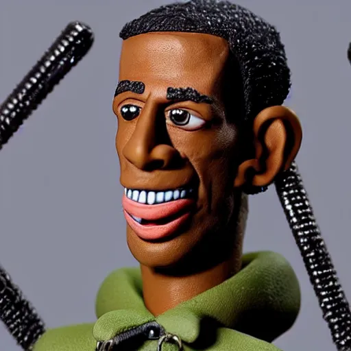 Image similar to a cartoon claymation medium close up sculpture of Travis Scott, in the style of Robot Chicken