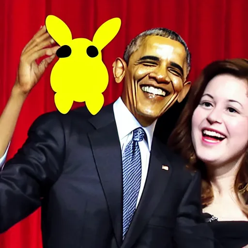 Prompt: selfie of obama with raichu